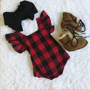 Ruffle Romper 0-3 red and black buffalo check